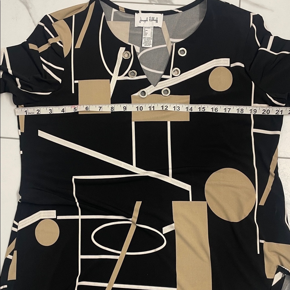Joseph Ribkoff Black/Tan Geometric Blouse/Tunic V Neck 3/4 Sleeve Sz US14 - Picture 6 of 15